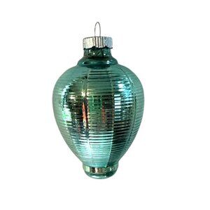 Vintage Shiny Brite Blue Ribbed Lantern Glass Ornament 1950s USA Christmas